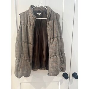 Maurices Puffer Vest Women 1X Houndstooth Plaid Lined Zip Front Padded